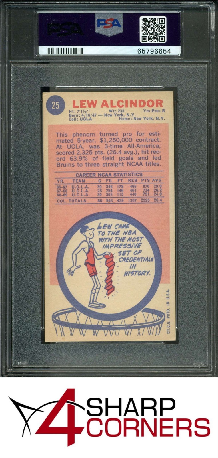 1969 TOPPS #25 LEW ALCINDOR KAREEM ABDUL-JABBAR RC BUCKS HOF PSA 4.5 view 2