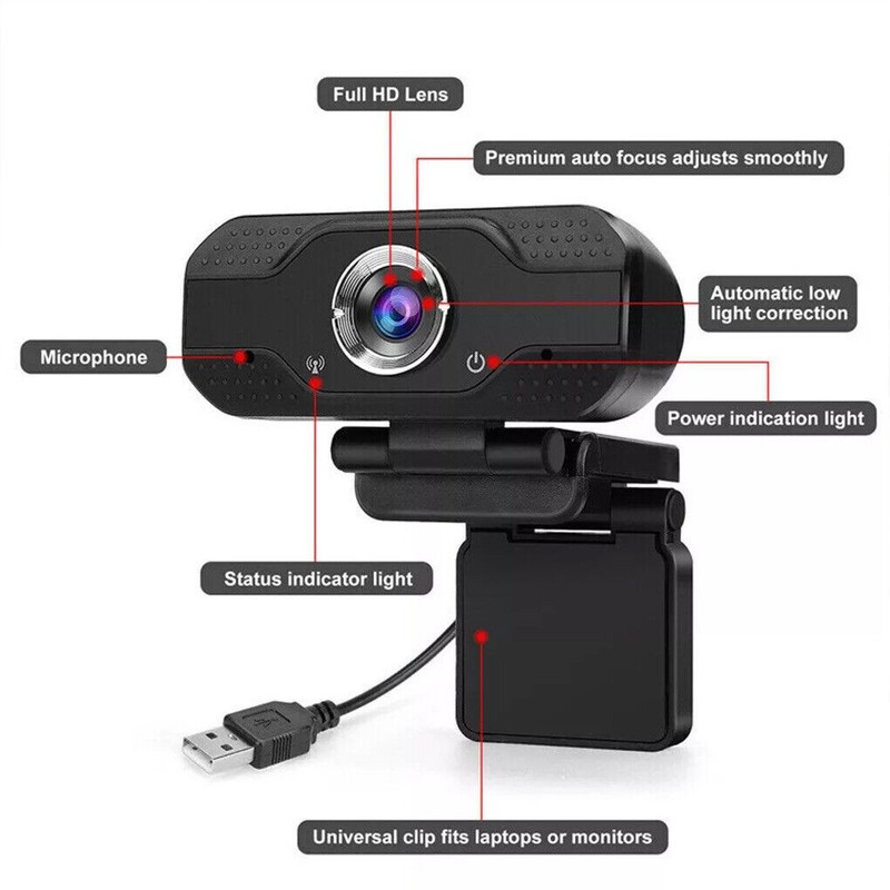 USB 2.0 Full HD 1080P Webcam Integrated Mic for Desktop Laptop Streaming