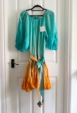 Pranella Womens Aqua‑Orange Ombre Mulan Mini Dress Size L 