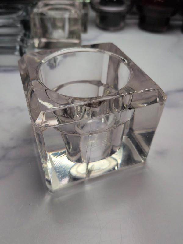 Vintage Glass Crystal Inkwell 3x3x2.75 Tall Imperfections