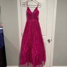 Blondie Nites Pink Sequin Lace V-Neck Long Juniors Gown Size 1 Formal