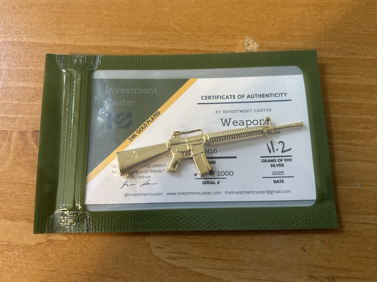 Investment Caster Hand Poured M16 .999 Pure Silver 11.2 Grams