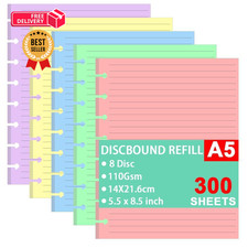 Junior Size Refills Paper, A5 Loose Leaf Paper for TUL Custom 300 Sheets, 5