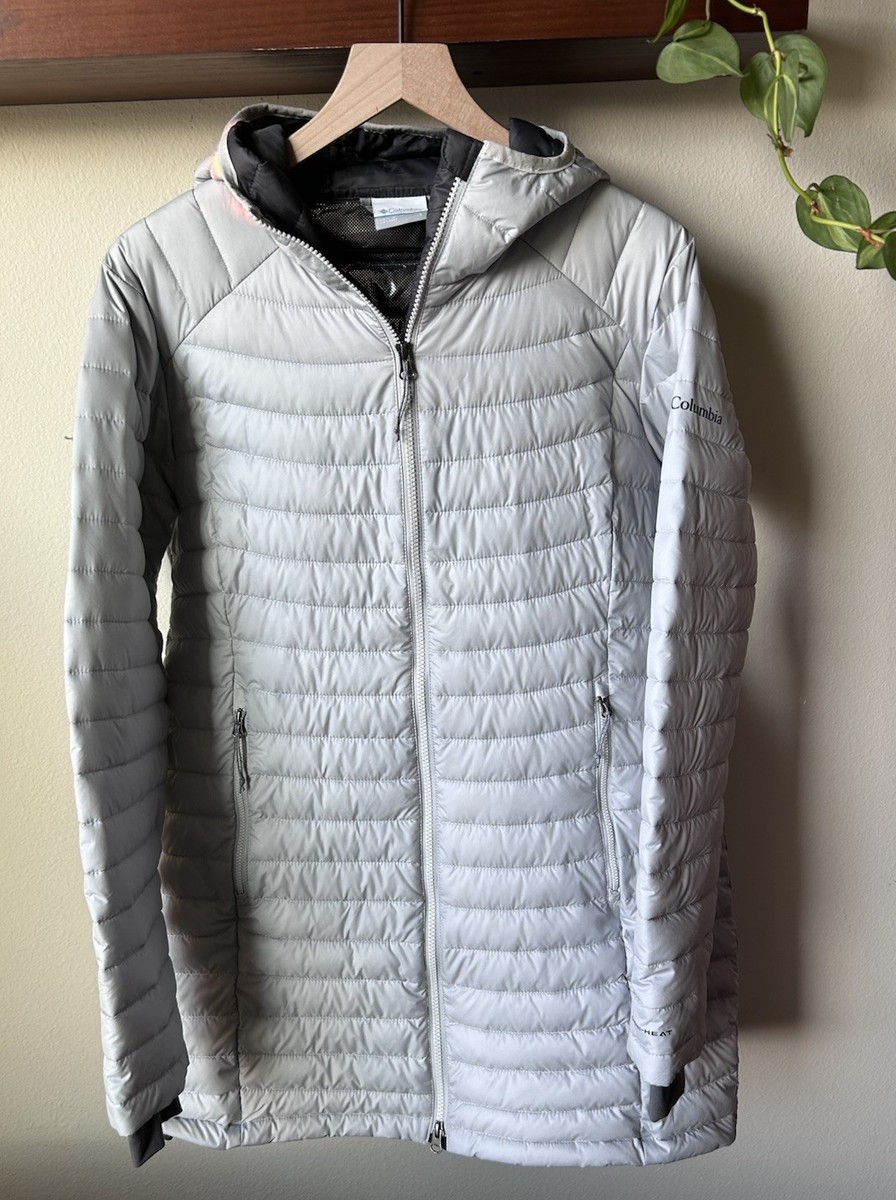 ジャケット・アウター Columbia hooded puffer jacket gray L Columbia Women's Light Gray Hooded Puffer Jacket L Zip Mid-Length