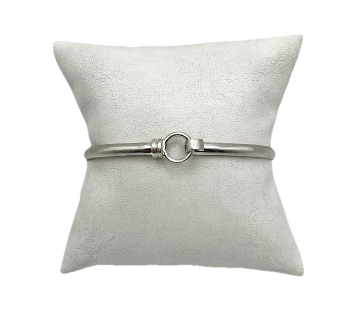Timeless “TC” Circle Hook Sterling Stiff Silver Cuff Bangle Bracelet Unisex 10g