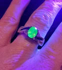 Vintage Sterling Silver Ring Peridot Green Uranium Glass & Lab Sapphire
