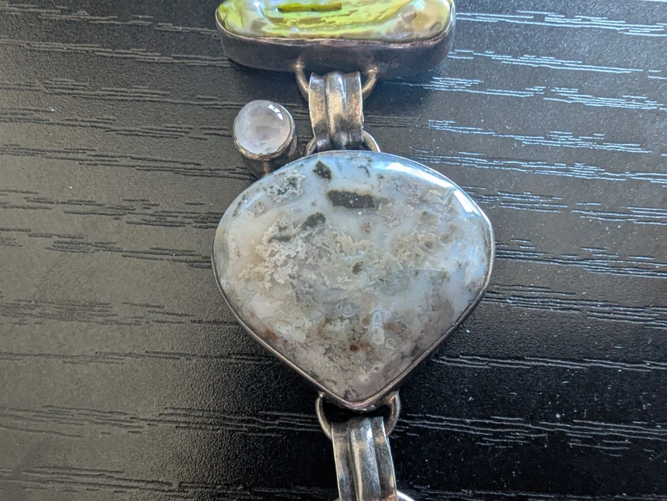 Lindas pedras naturais incluindo pulseira de corrente de elos de prata esterlina ametista  - Imagem 3 de 4