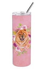 Chow Chow Pink Flowers Stainless Steel 20 oz Skinny Tumbler CK4131TBL20  New