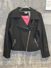 Vintage Women&rsquo;s 100% Wool Harley Davidson Moto Winter Jacket Size M Biker Jacket