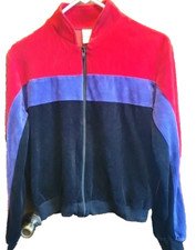 Jantzen 80s Velour Full Zip Jacket Women Size Med Pockets Purple Red 44x22