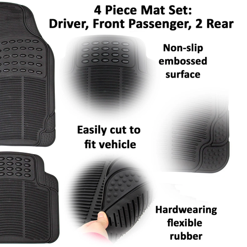 4 PCs BLACK HEAVY DUTY PREMIUM NEW UNIVERSAL RUBBER MAT SET VAN MATS GRIP CAR - Picture 4 of 6