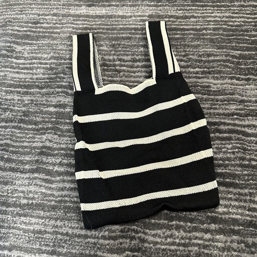 Borsa Tote Borsa a tracolla Lavorata a maglia nera beige a righe piccola mini borsa carina nuova - Foto 3 di 7