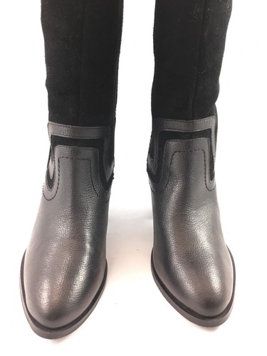SH25 NEW Nasty Gal US 6.5 EUR 37 Over Knee Black Suede Leather Boot Block Heels - Picture 7 of 12