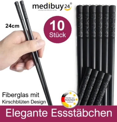 10 Stück Essstäbchen Chinesischs Japanischs Shopstick Stäbchen schwarz Fiberglas - Bild 1 von 4