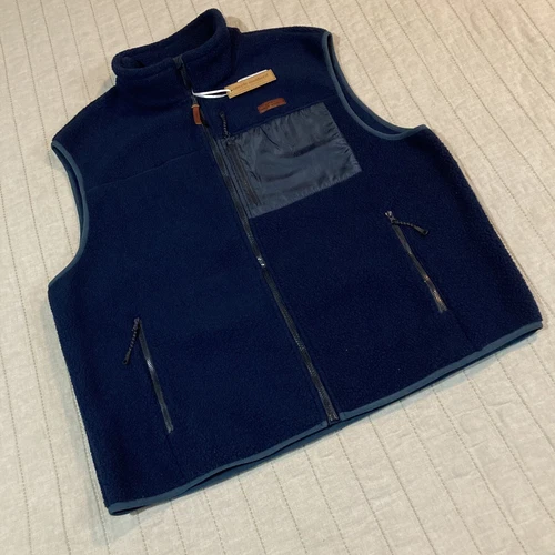 Simply Southern Sherpa Puffy Puffer Vest Navy Full Zip Mens XXL 2XL Leather - product listing photo