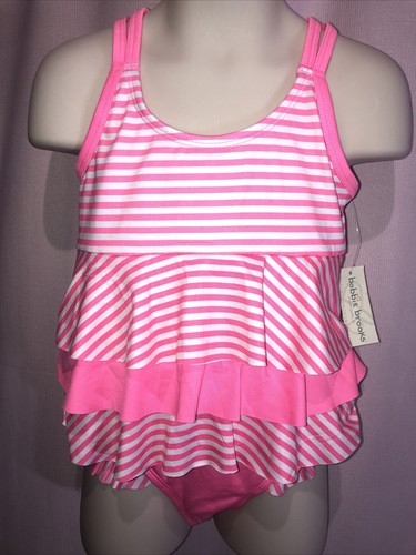 New with Tag Bobbie Brooks 2 PC S (6/6X) Pink Stripe Swimsuit Bikini BB12