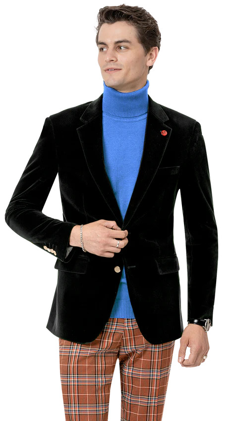 Мужской бархатный однотонный черный блейзер классического покроя спортивного покроя Kent - Park