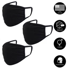 Cotton Face Mask Adult Double Layer Black Reusable Washable Men & Women 3PCS