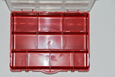Plastic Game Storage Organizer Case Tray 10 Compartment Red Bottom Clear  Top