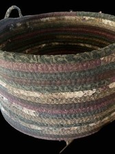 Basket Patchwork Prints Fabric Rag Rug Coil Style Braided Handles 20”lgREDUCED$