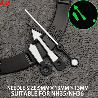 13mm Green Lume Black Trim White Painted Arrow Shape Watch Hands for NH35/36