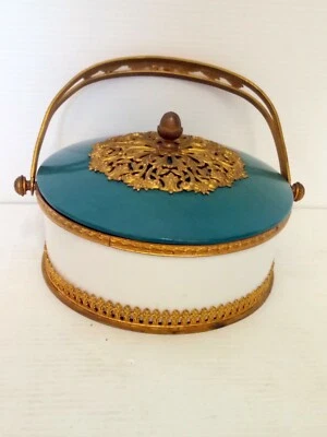 BONBONNIERE PORCELAINE COUVERCLE BAKELITE MONTAGE LAITON STYLE LOUIS XVI - Photo 1/4