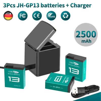 CREABEST 3x 2500mAh JH-GP13 Akku & 3-Kanal Ladegerät Für Gopro Hero 13 Black Action Typ-C