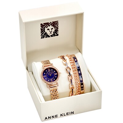 Navy Mother of Pearl Crystal Dial Women's Anne Klein Round