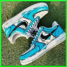 Custom Air Force 1 Blue Ocean Drip cartoon/Air Force 1 Custom Shoes NEW IN BOX