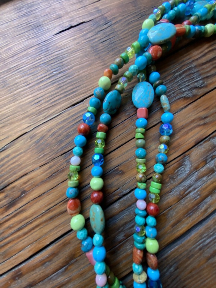 Rocki Gorman Glitter Rocks Long Turquoise Multi-Stone Beaded Necklace ...