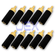 10X Stereo Female 3.5mm 1/8" Jack to Male RCA/Phono Connector Adapter Gold LOT