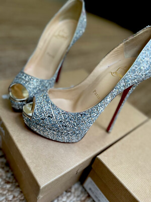 Christian Louboutin サンダル ベビーブルー ゴールド 38 Christian Louboutin O Marylin 100 Blue Alize Slingback