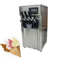 3-Flavor Soft Serve Ice Cream Machine Ice Cream Cone Maker Hardness Adjust 110V