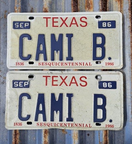 Vanity Texas License Plate Tag Sign Pair Vtg 1980's Camille Cami Camey Brook Cam - Picture 3 of 3