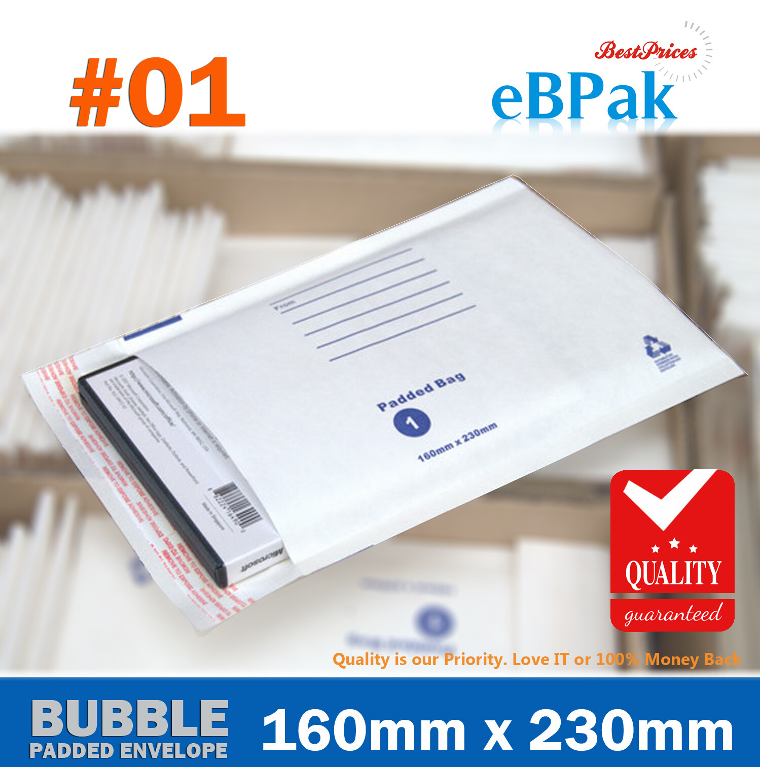 1000x Bubble Padded Bag 01 160 x 230mm Size 01 A5 C5 White Envelope Mailer