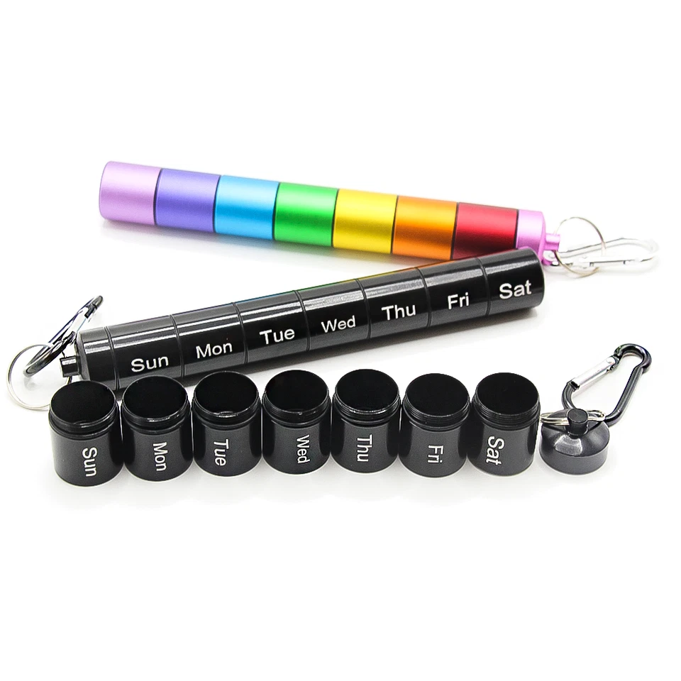 7 days Pill Box Metal Medicine Bottle Drug Holder Pill Container Case Keychain - Image 4 of 4