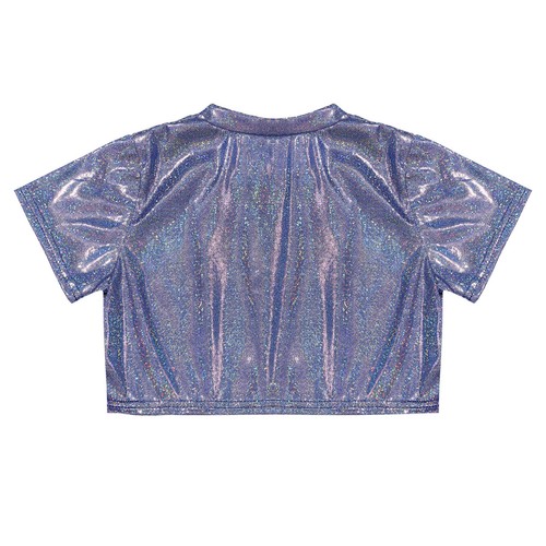 Kids Girls Boys Sparkle Shiny Metallic Short Sleeves T-Shirts Jazz Hip Hop Tops - Picture 86 of 104