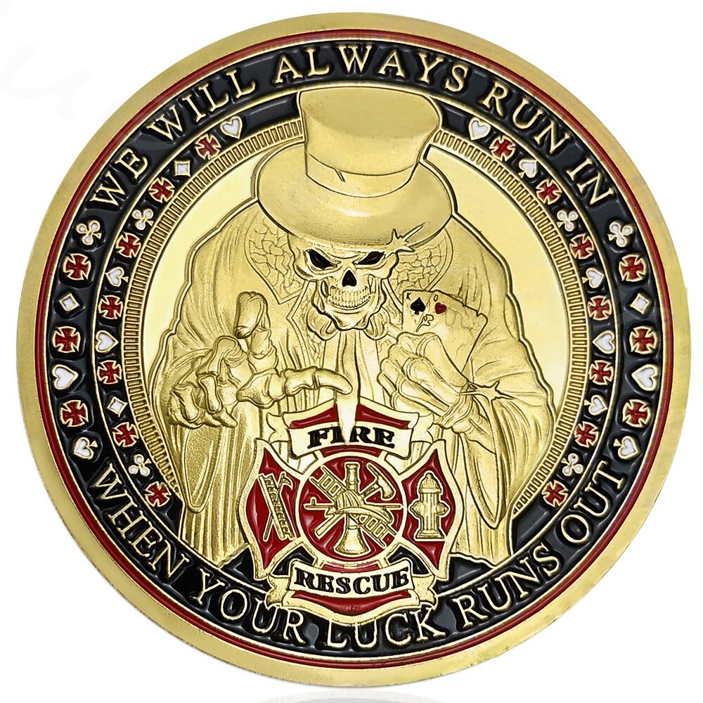 Firefighter Challenge Coin Thin Red Line Fire Rescue Fireman Coin Poker Skeleton