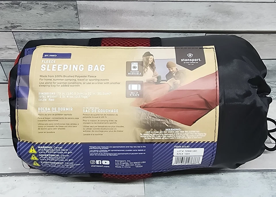 Saco de dormir Stansport polar 100 % poliéster cepillado polar. 75”x32” Nuevo Rojo Foto 2 de 4