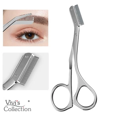 VIVI'S COLLECTION Eyebrow Scissors with Comb Stainless Steel Trimmer Brush for Lash Brow Shaping