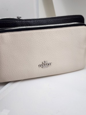 Coach Double Zip (Phone) Wallet - CU921 Chalk & Black Pebble Leather - NWT  