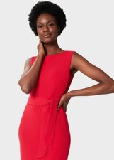 Calvin Klein Dress Size Medium Scuba Crepe Red Sheath Sleeveless Belted Waist
