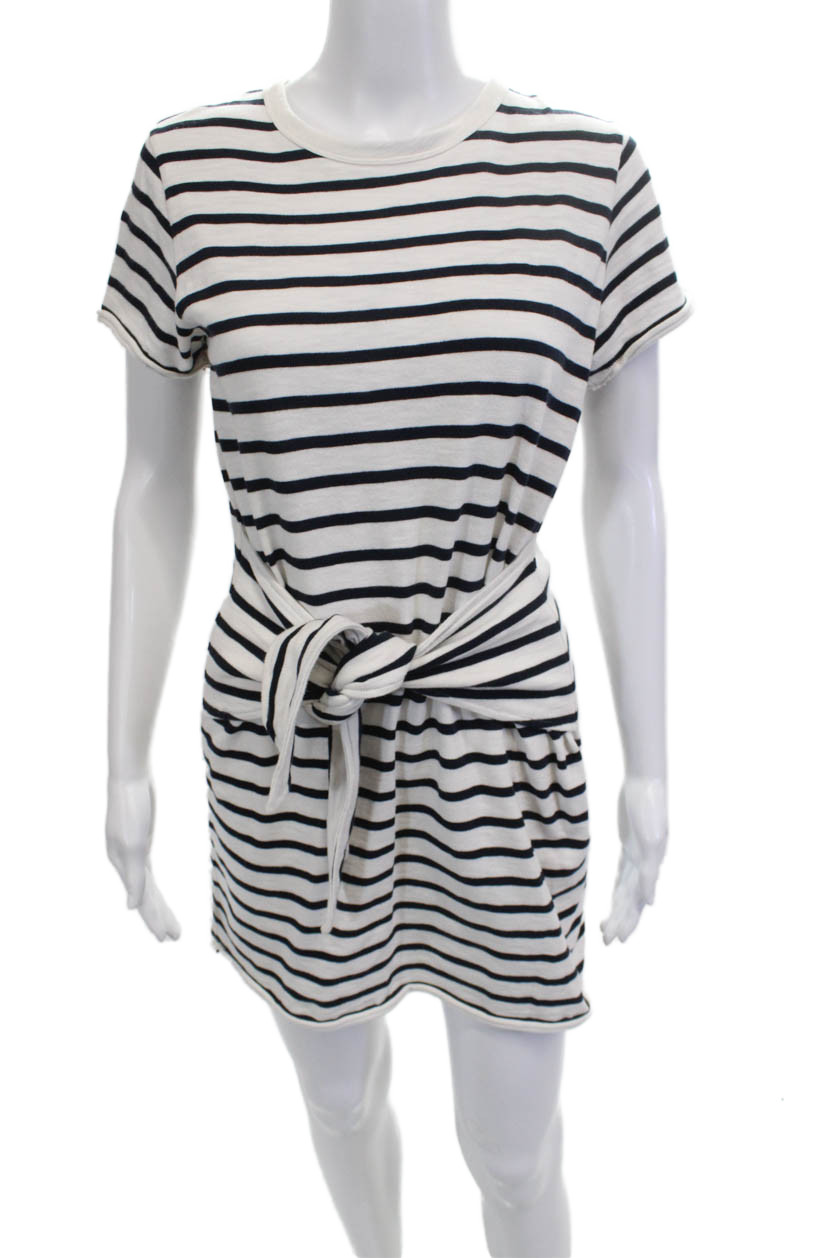 Rag & Bone Womens T Shirt Dress Black Striped Tie Waist Short Sleeve Size SFree Shipping in US $100+ Orders | $6.95 Orders Below