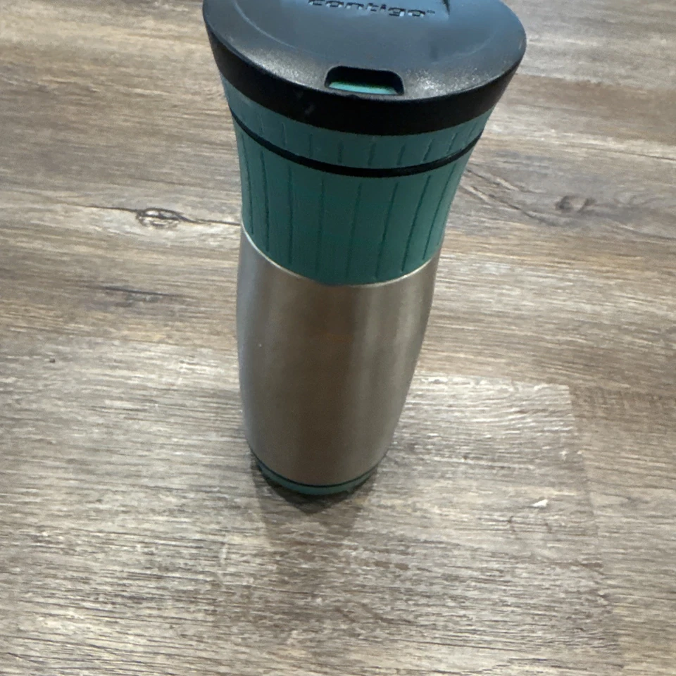 Taza de viaje Contigo sello automático 16 oz acero inoxidable plata con verde Foto 4 de 4