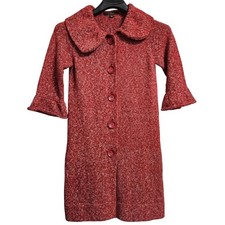 Fever Retro Cardigan Dress Womens Med Red Marled Peter Pan Collar Bell Sleeve