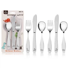 Lehoo Castle Kids Silverware Stainless Steel 6 Piece - Toddler Spoons Apricot 