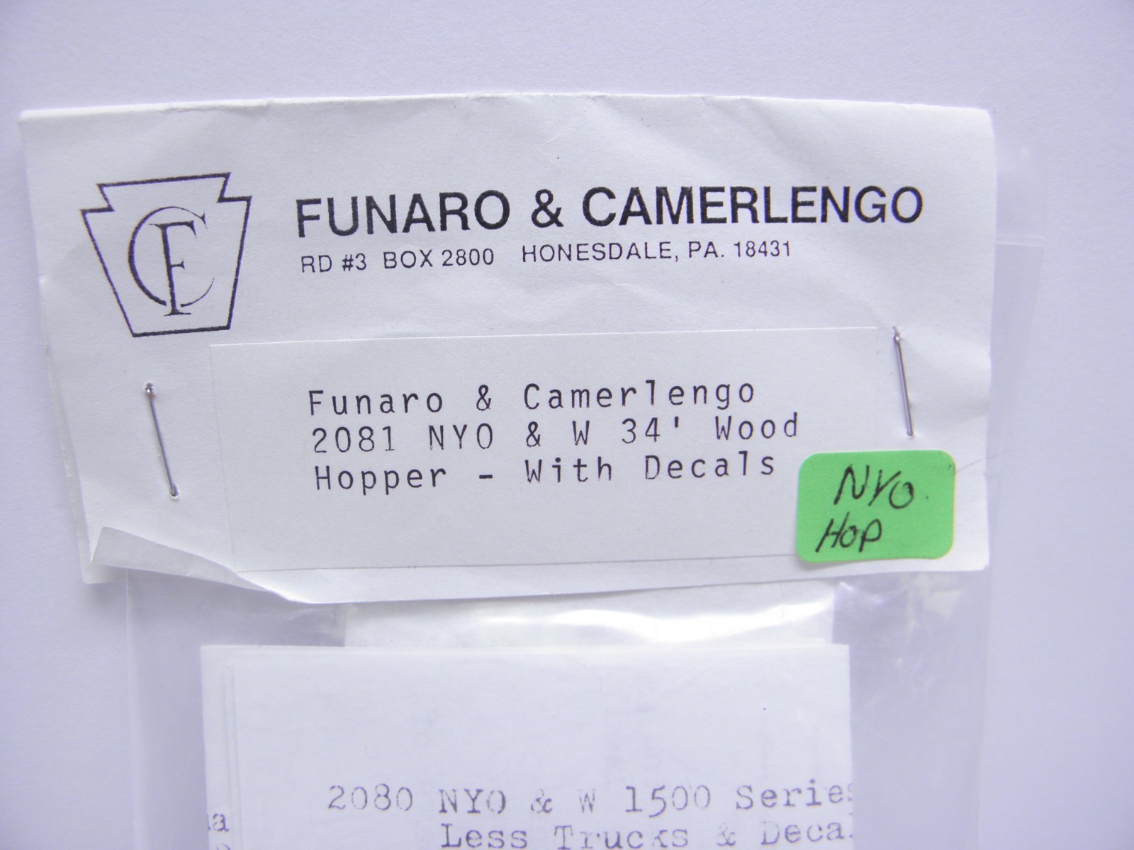 Funaro & Camerlengo #2081 Nyo&W 34' Wood Hopper - Ho Scale Kit W/Decals
