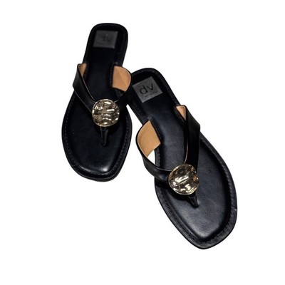 DV Dolce Vita Jespar Sandals Womens 9 Black Gold Medallion Thong Flat