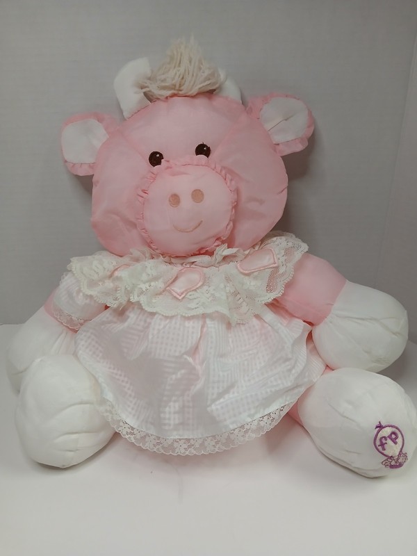 Vintage Fisher Price Puffalump Pink Cow Bull 14" Lace Dress Hearts 1986 READ