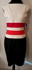 NWT Lauren Ralph Lauren Sz 10 Dress Black & Cream Pink Orange Striped MSRP $154